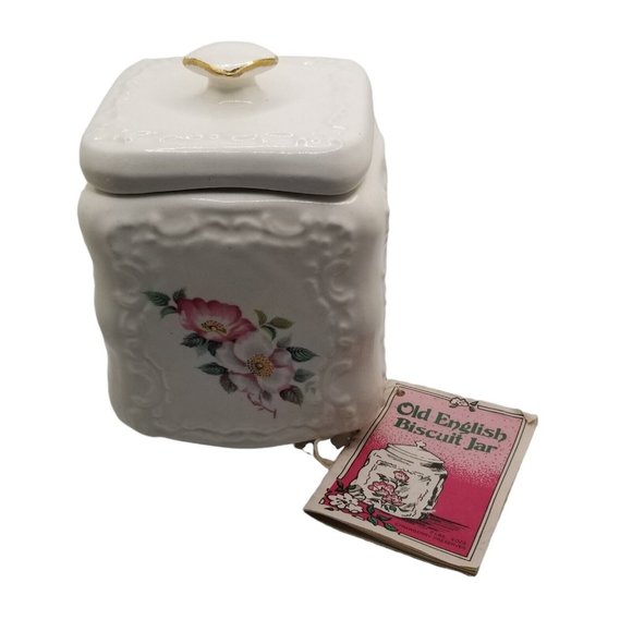 VTG Kitchen Canister OLD ENGLISH BISCUIT JAR 1975 The House of Webster Flowers - Picture 1 of 12